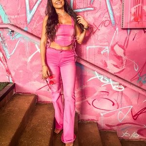 Pink denim outfit